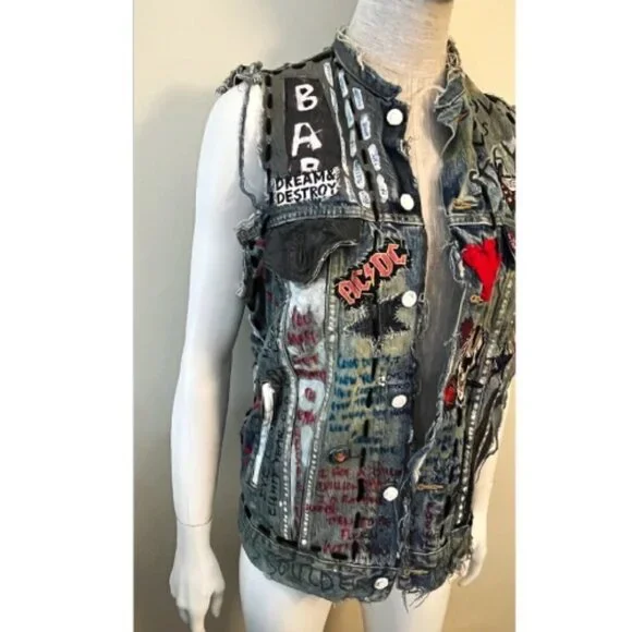 DREAM & DESTROY PUNK ROCK PATCH VINTAGE DENIM VEST M - Picture 4 of 13